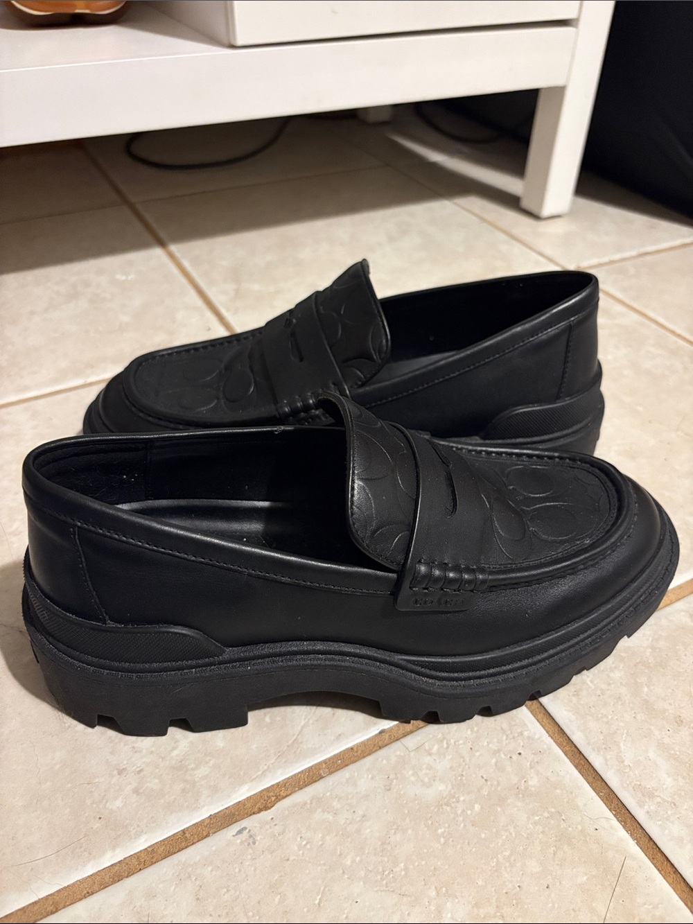 Coach Black Chunky Signature Logo Penny Loafers